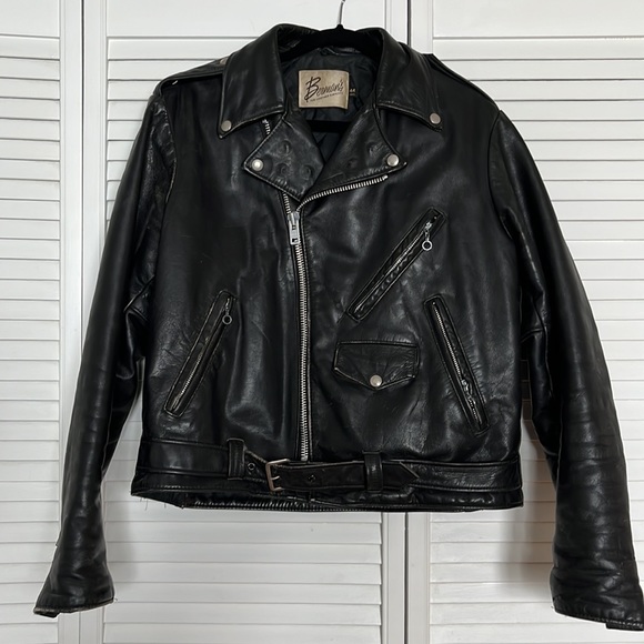 Berman’s The Leather Experts Other - Vintage 80s Berman's Leather Expert Studded Belted Motorcycle Jacket Men’s 44